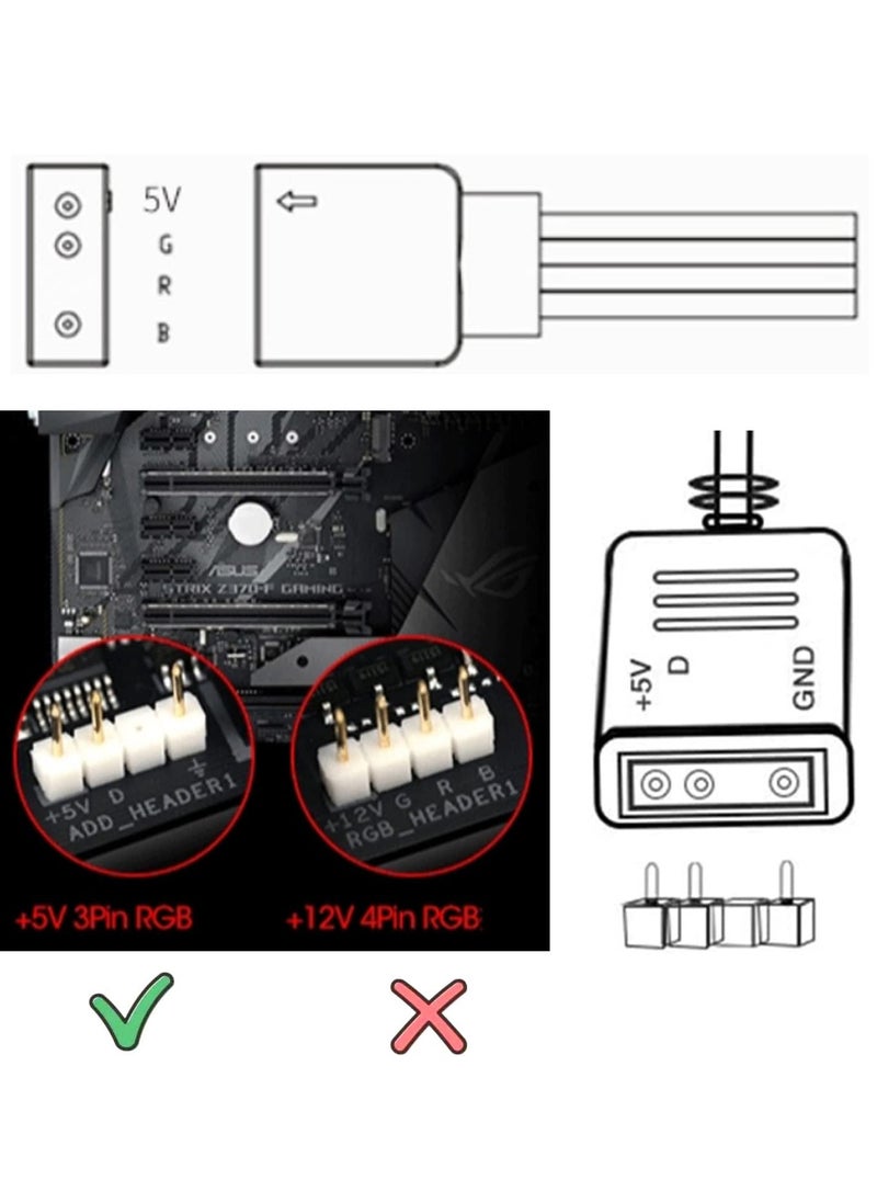 1-to-3 ARGB Splitter Cable, 5V 3Pin Addressable RGB 1 to 3 Splitter Cable with Male Pins for Computer Chassis, CPU Cooler and 5V ARGB Fan (2 Pack)