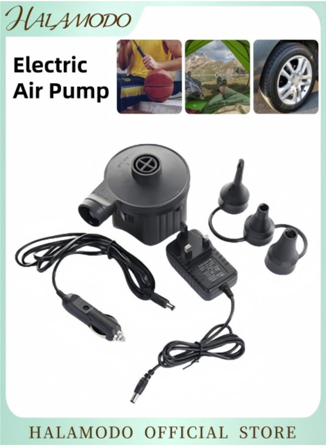 Electric Air Pump Portable Inflator & Deflator Pump with 3 Detachable Nozzles Equipped with AC 110V-240V Household Power Adaptor and DC 12V Car Power Adaptor for Air Mattress Boats Swimming Ring Toy