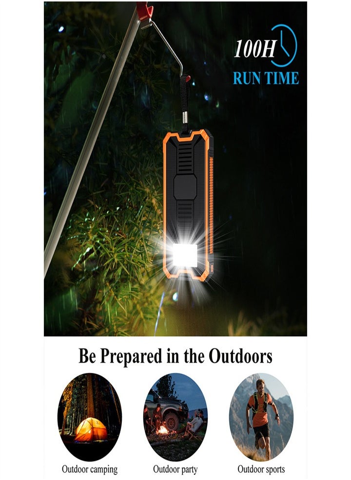 Outdoor waterproof, wireless charging solar power bank, 20000 mAh fast charging emergency mobile power bank with dual USB ports and 6 LED strong light flashlights, suitable for iPhone, smartphones, tablets, digital cameras, etc.