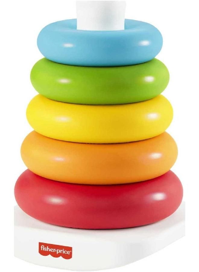 Fisher-Price Baby Stacking Toy Rock-A-Stack Rings with Roly-Poly Base for Ages 6+ Months, Made with Plant-Based Materials