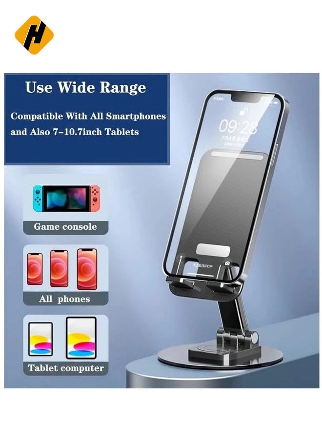 Portable Foldable Phone Stand, 360 Degree Rotation, Height Adjustable, Cell Phone Holder - Black