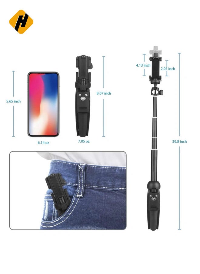 Selfie Stick Tripod,Extendable Portable Selfie Stick with Bluetooth Wireless Remote and Tripod Stand for iOS and Android(40inch)