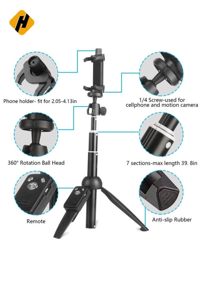 Selfie Stick Tripod,Extendable Portable Selfie Stick with Bluetooth Wireless Remote and Tripod Stand for iOS and Android(40inch)