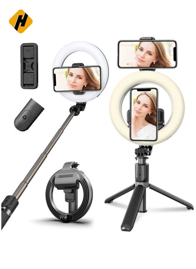 Selfie Ring Light Tripod Bluetooth Selfie Stick,Cell Phone Holder LED Selfie Light Stand for Live Stream Photography