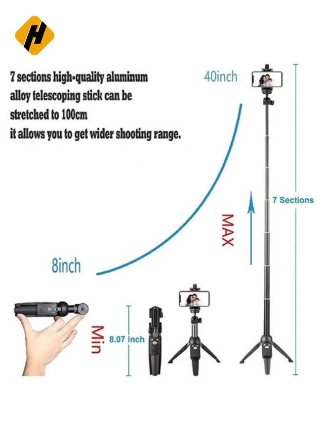 K20 Bluetooth 4.0 Wireless Selfie Stick Integrated Tripod for Smartphones, Black