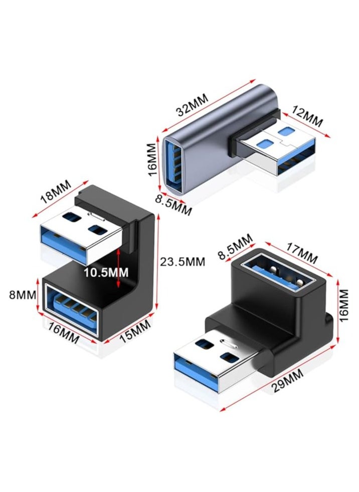 90 Degree USB 3.0 Adapter, Up & Down Left Angle / 180 Degree USB A Male to Female Converter Extender, L/U Shape 10Gbps Data Transfer USB Connector for USB Devices