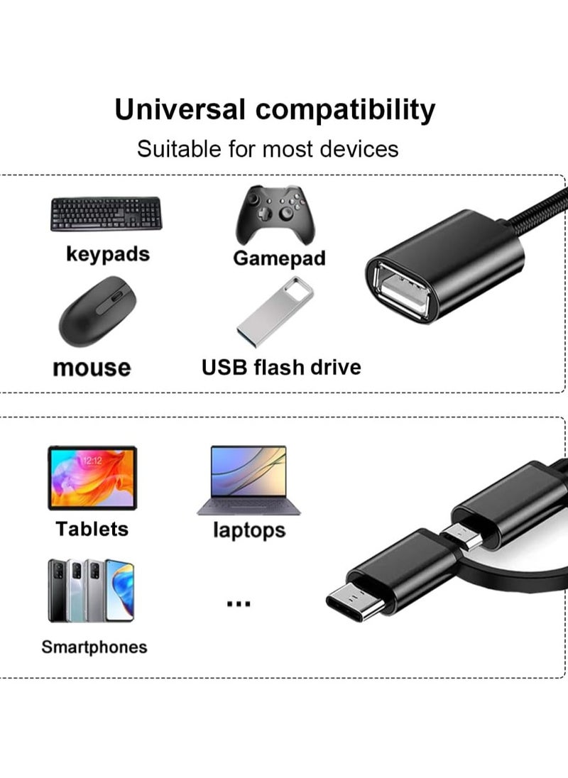 2-in-1 USB C/Micro to USB 3.0 OTG Adapter, USB to Android Adapter Cable, Compatible with MacBook Pro Android Google Samsung Galaxy S21 S22 S23 Note 20/10 A53 and More, Black
