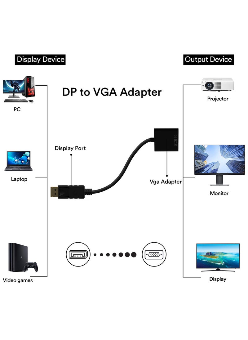 Adapter, DisplayPort (DP) to VGA Male to Female Converter (Black)