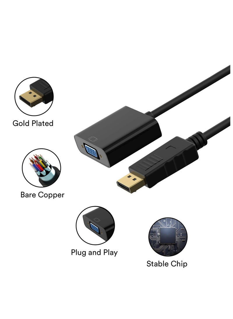 Adapter, DisplayPort (DP) to VGA Male to Female Converter (Black)