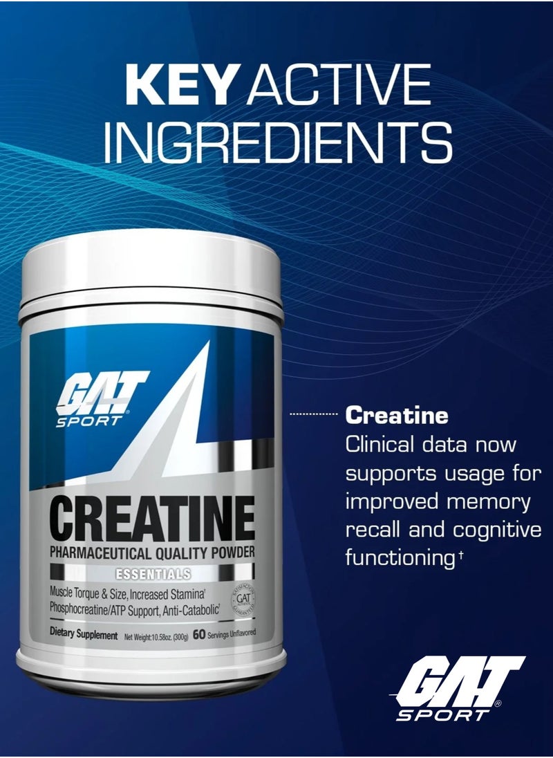 Creatine Monohydrate 300g, 60 Servings, Unflavored, Pure 100% Creatine for Muscle Strength, Power & Endurance, Supports Muscle Growth & Performance, No Fillers