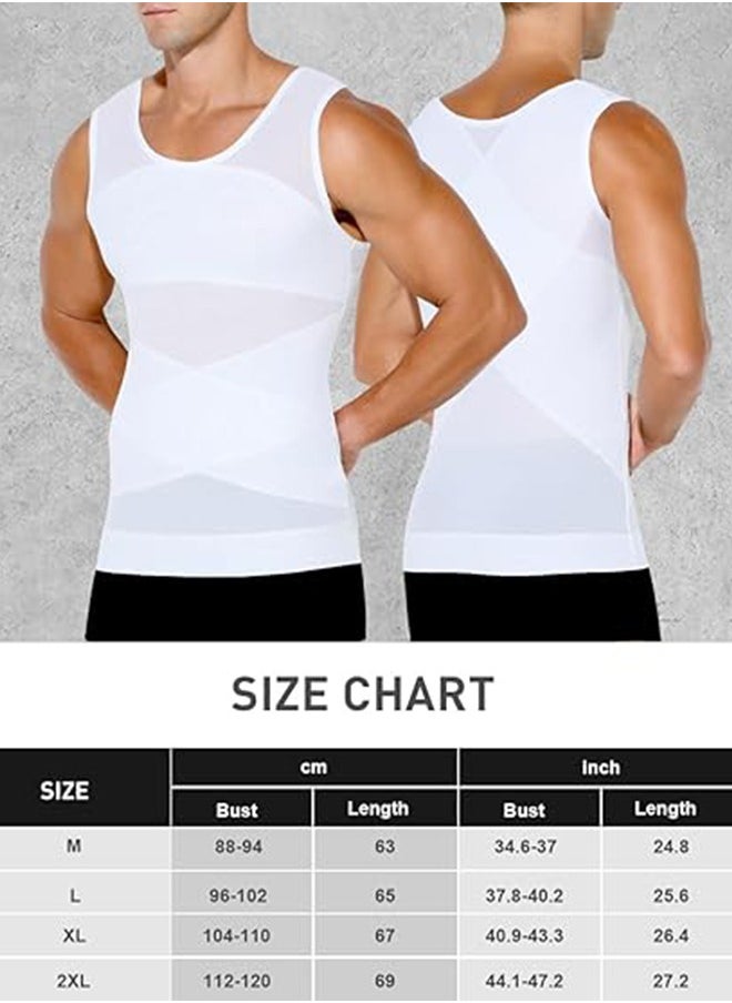 Men's Body Shaping Compression Mesh Vest Underwear Body Shaping Clothes High Elastic Mesh Thin Bra Shaper Chest And Abdomen Top White XL Size