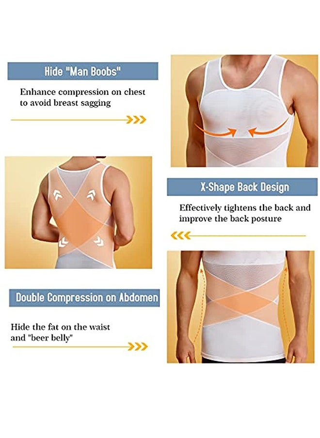 Men's Body Shaping Compression Mesh Vest Underwear Body Shaping Clothes High Elastic Mesh Thin Bra Shaper Chest And Abdomen Top White XL Size