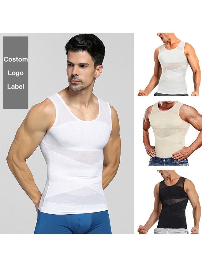 Men's Body Shaping Compression Mesh Vest Underwear Body Shaping Clothes High Elastic Mesh Thin Bra Shaper Chest And Abdomen Top White XL Size