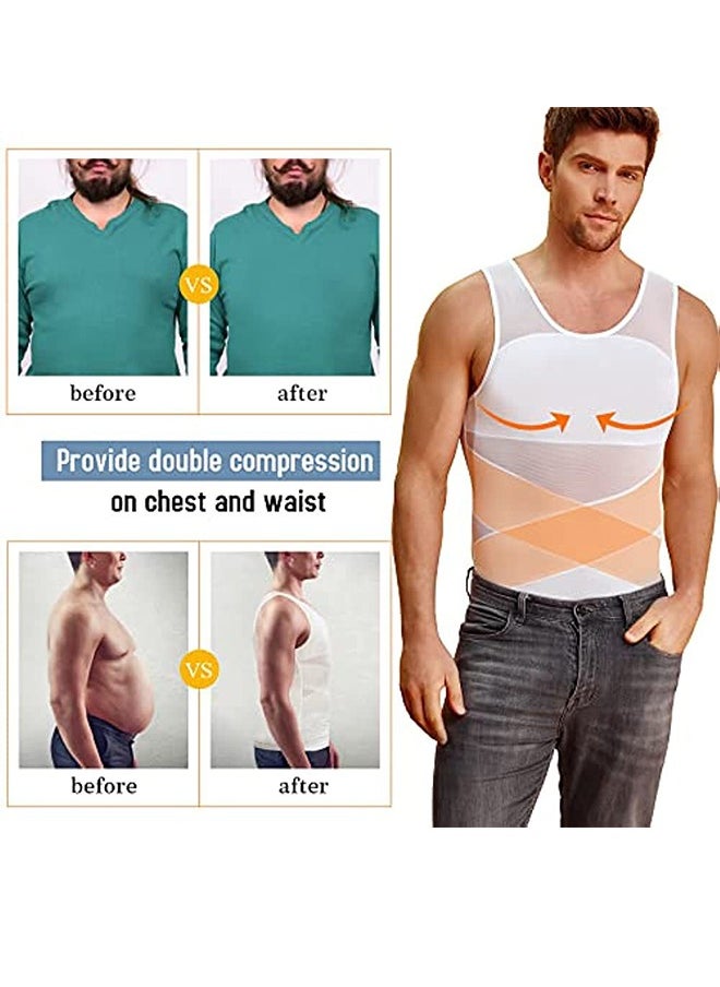 Men's Body Shaping Compression Mesh Vest Underwear Body Shaping Clothes High Elastic Mesh Thin Bra Shaper Chest And Abdomen Top White XL Size