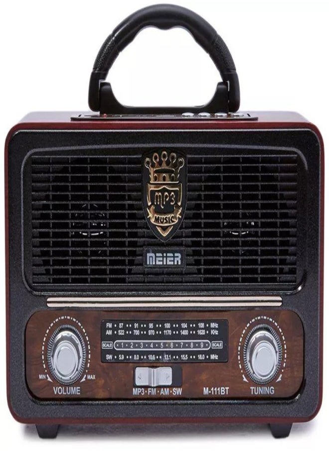 MEIER M-111BT Portable Antique Radio Nostalgic Wooden Retro FM Radio With AM | FM | SW Band Frequency, USB | SD | TF Card Slot, AUX and Bluetooth Remote Modern Feature Vintage Radio