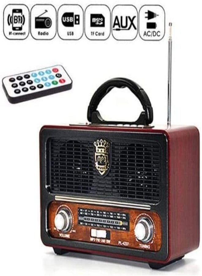 MEIER M-111BT Portable Antique Radio Nostalgic Wooden Retro FM Radio With AM | FM | SW Band Frequency, USB | SD | TF Card Slot, AUX and Bluetooth Remote Modern Feature Vintage Radio