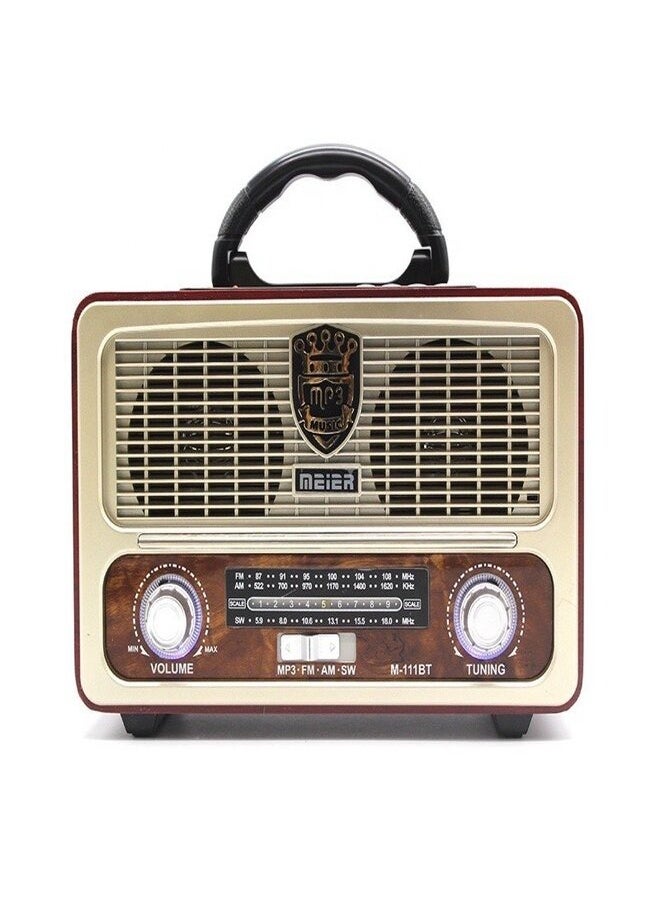 MEIER M-111BT Portable Antique Radio Nostalgic Wooden Retro FM Radio With AM | FM | SW Band Frequency, USB | SD | TF Card Slot, AUX and Bluetooth Remote Modern Feature Vintage Radio