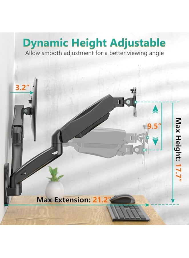 Dual LCD Monitor Fully Adjustable Gas Spring Wall Mount Fit 2 Screens VESA up to 27 inch, 14.3 lbs. Weight Capacity per Arm (GSWM002), Black