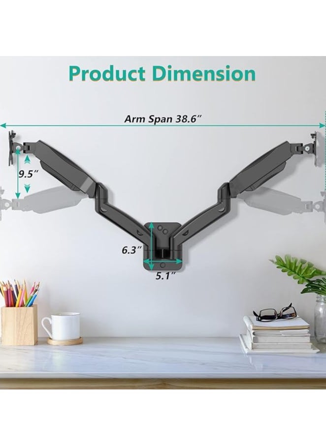 Dual LCD Monitor Fully Adjustable Gas Spring Wall Mount Fit 2 Screens VESA up to 27 inch, 14.3 lbs. Weight Capacity per Arm (GSWM002), Black