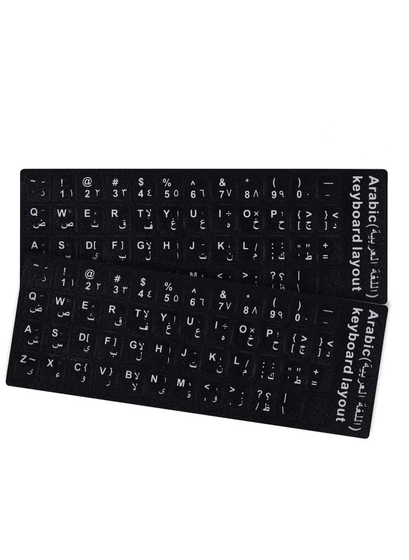 Arabic Keyboard Stickers,Keyboard Letter Replacement Stickers Non Transparent Black Background with White Lettering for PC Computer Laptop Notebook Desktop Keyboards(2PCS Pack,Arabic)