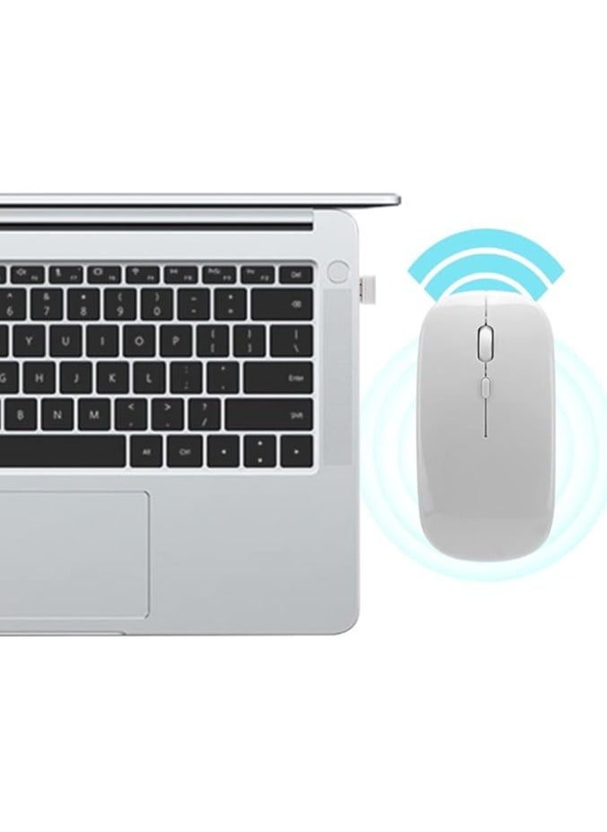 Dual-Mode Wireless Mouse Bluetooth 5.0 & USB 2.4G, Silent Noiseless Slim Design for Laptop, 4 Adjustable DPI Levels Compatible With Mackbook HP Acer Lenovo Thinkpad in Elegant White.