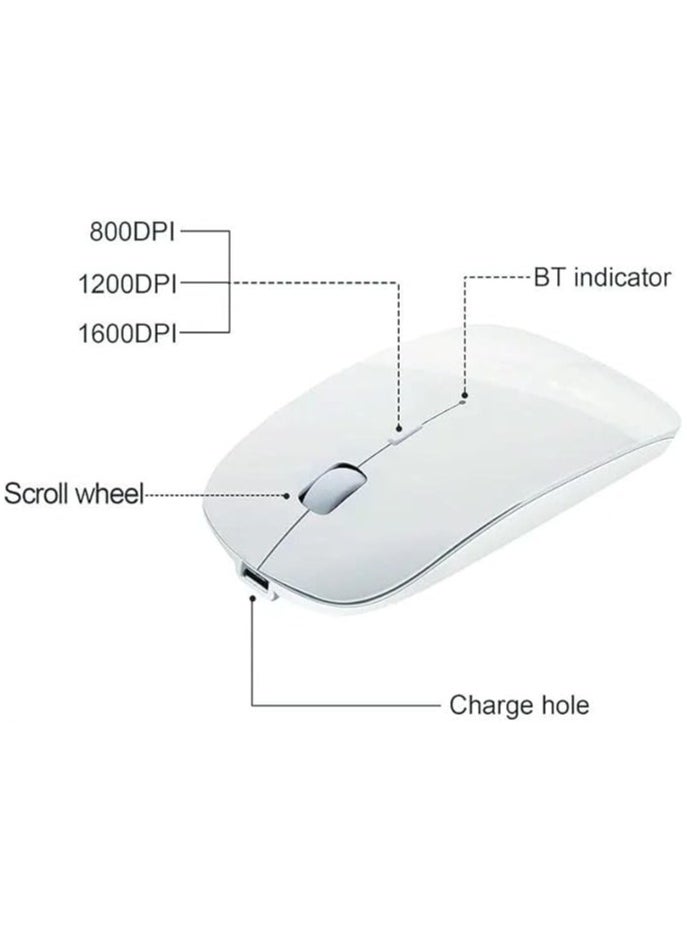 Dual-Mode Wireless Mouse Bluetooth 5.0 & USB 2.4G, Silent Noiseless Slim Design for Laptop, 4 Adjustable DPI Levels Compatible With Mackbook HP Acer Lenovo Thinkpad in Elegant White.