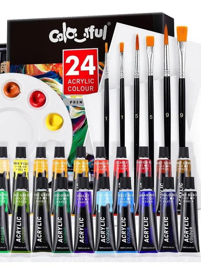 Acrylic Paint Set 24 Colors With Brush And Accessories