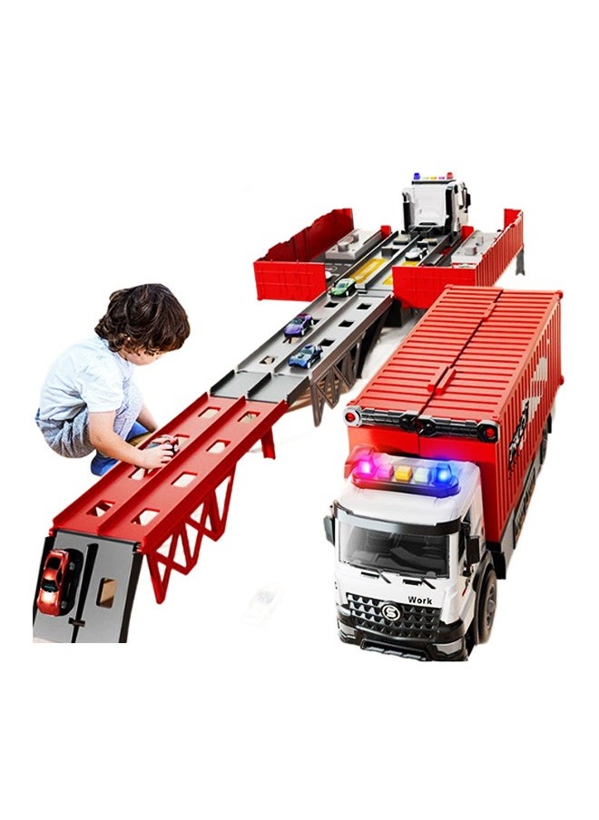 Race Car Track Toy Truck Toy with Slots & Foldable Race Tracks Transport Car Carrier Toy for Toddlers Cars Toy Set Container Truck Toy battery inside with 8 Alloy Cars Vehicles Toy Set for 3+ Kids Boys Girls