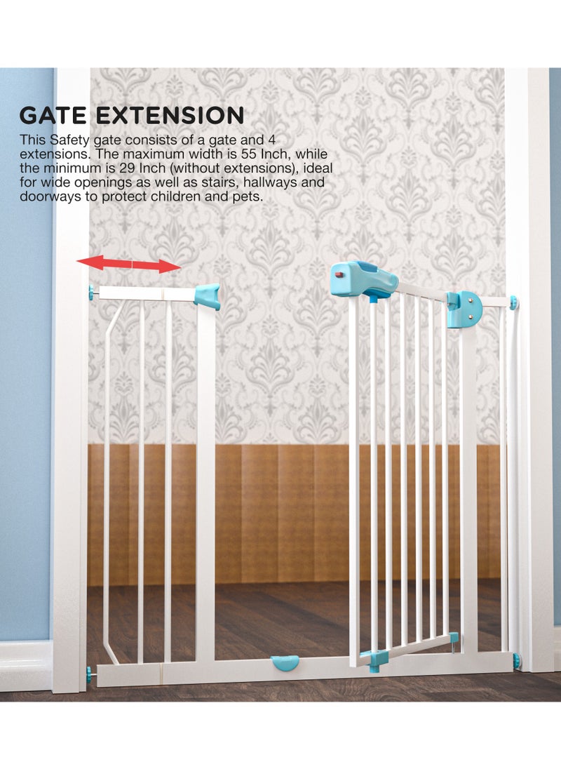 75+10cm Auto Close Safety Baby Gate for Kids, Extra Tall Wide Child Gate Kids Safety Baby Fence | Easy Walk Thru Durability Dog Gate Baby Safety Gate for Home, Stairs, Doorways & Kitchen Green