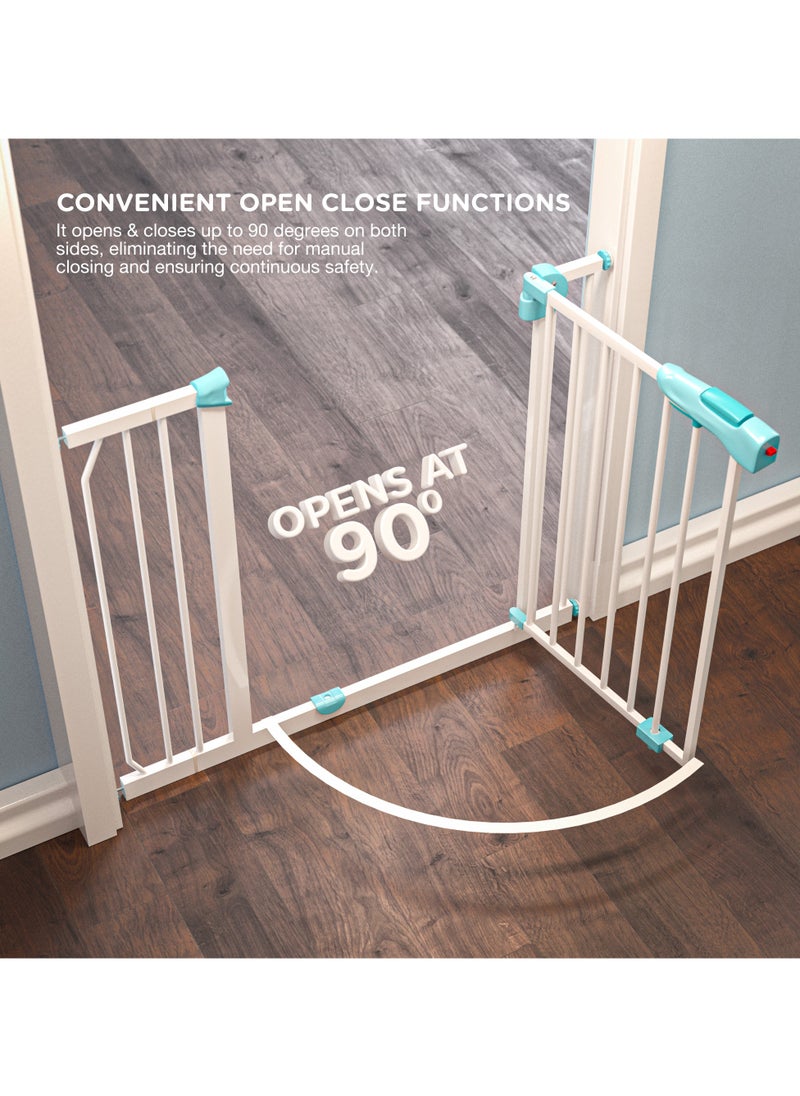 75+10cm Auto Close Safety Baby Gate for Kids, Extra Tall Wide Child Gate Kids Safety Baby Fence | Easy Walk Thru Durability Dog Gate Baby Safety Gate for Home, Stairs, Doorways & Kitchen Green