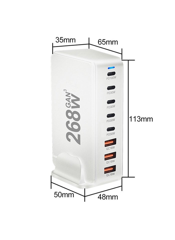 268W 8-Port GaN Fast Charging Station – 5 USB-C PD Ports (Up to 100W) & 3 USB-A QC Ports – Simultaneous Charging for Laptops, Smartphones, Tablets, and More – Compact & Efficient Design