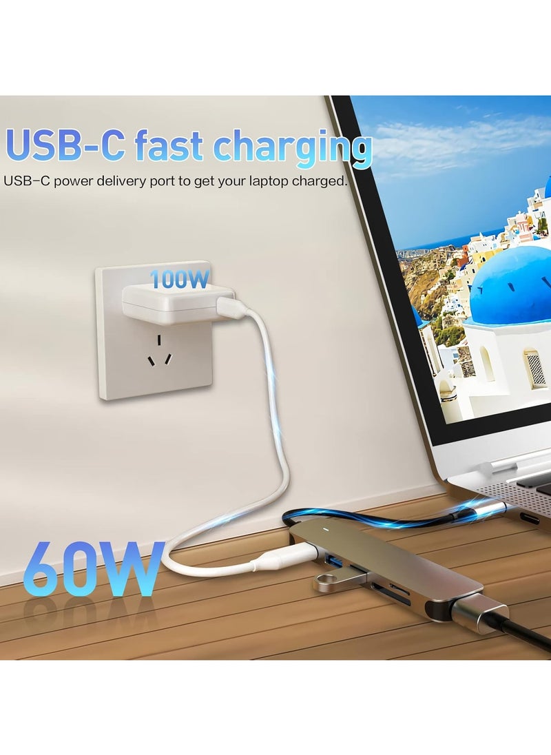 USB C HUB, USB C Adapter 6 in 1 with USB 3.0, 4K-HDMI, USB C Connection/PD, SD/TF Card Reader, Docking Station Compatible with MacBook Pro/Air Laptop and Other Type C Devices