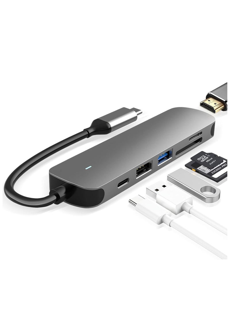 USB C HUB, USB C Adapter 6 in 1 with USB 3.0, 4K-HDMI, USB C Connection/PD, SD/TF Card Reader, Docking Station Compatible with MacBook Pro/Air Laptop and Other Type C Devices