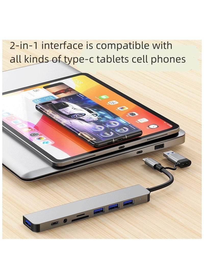 USB C Multiport Adapter, SD/TF Card Reader, 100W PD Charging, USB 3.0 & 3 USB 2.0 Ports, 3.5mm Audio Jack, Compatible with MacBook Pro/Air, iPad Pro/Air, iPhone 15 Pro/Pro Max, HP, Dell