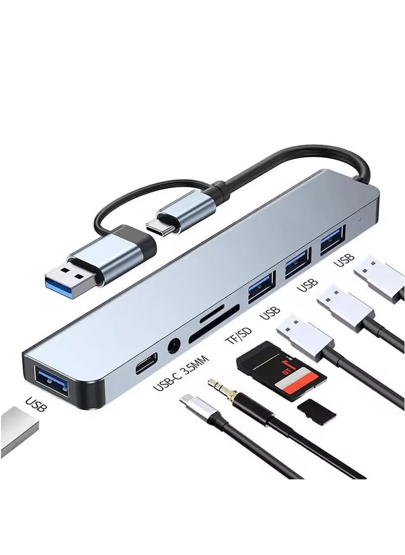 USB C Multiport Adapter, SD/TF Card Reader, 100W PD Charging, USB 3.0 & 3 USB 2.0 Ports, 3.5mm Audio Jack, Compatible with MacBook Pro/Air, iPad Pro/Air, iPhone 15 Pro/Pro Max, HP, Dell