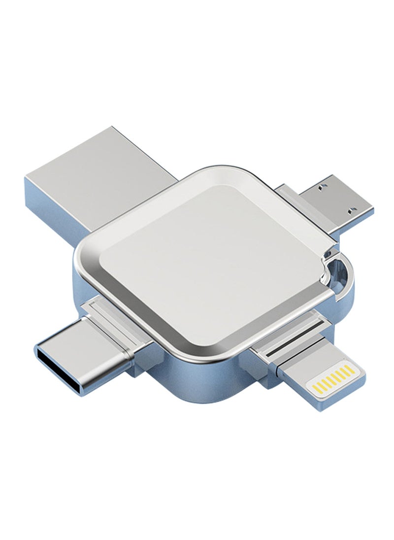 USB Flash Drive USB 3.0 128GB Memory Stick 4 in 1 Multi-Purpose Flash Drive for iPhone, Android Smartphones, iPad, Mac, Laptop, Silver