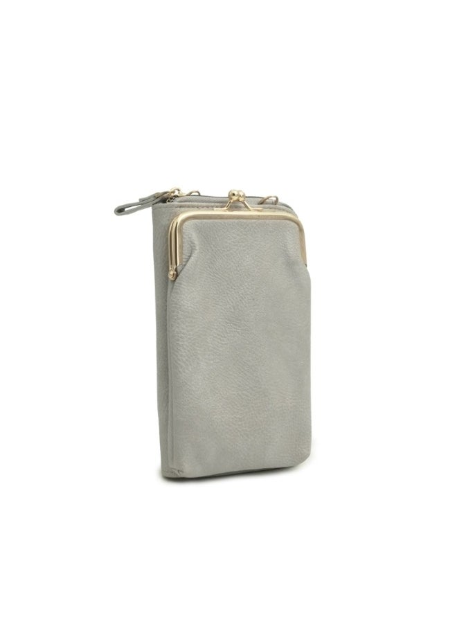 Grey Leather Clutch with Gold Accents