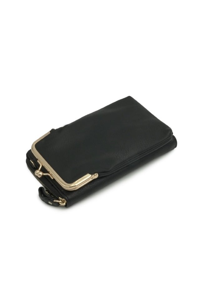 Black Leather Clutch with Gold Accents