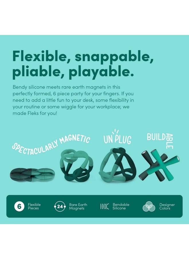 Fleks Silicone - Fun Desk Toy For Adults & Teens 14+ | Sensory Gadget, Holiday Stocking Stuffer, Stress Relief Present, Office Desk Toy | 6-Piece Set, Evergreen