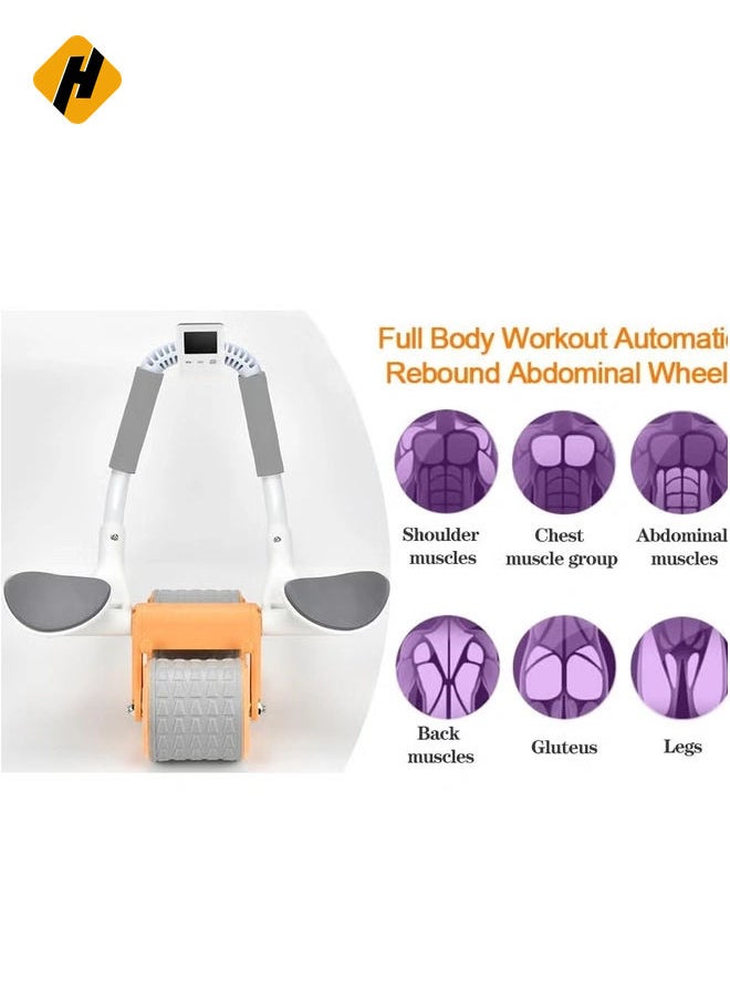 Automatic Rebound Ab Exercise Roller Wheel with Elbow Support & Timer – Core Workout Equipment for Men & Women (Orange)