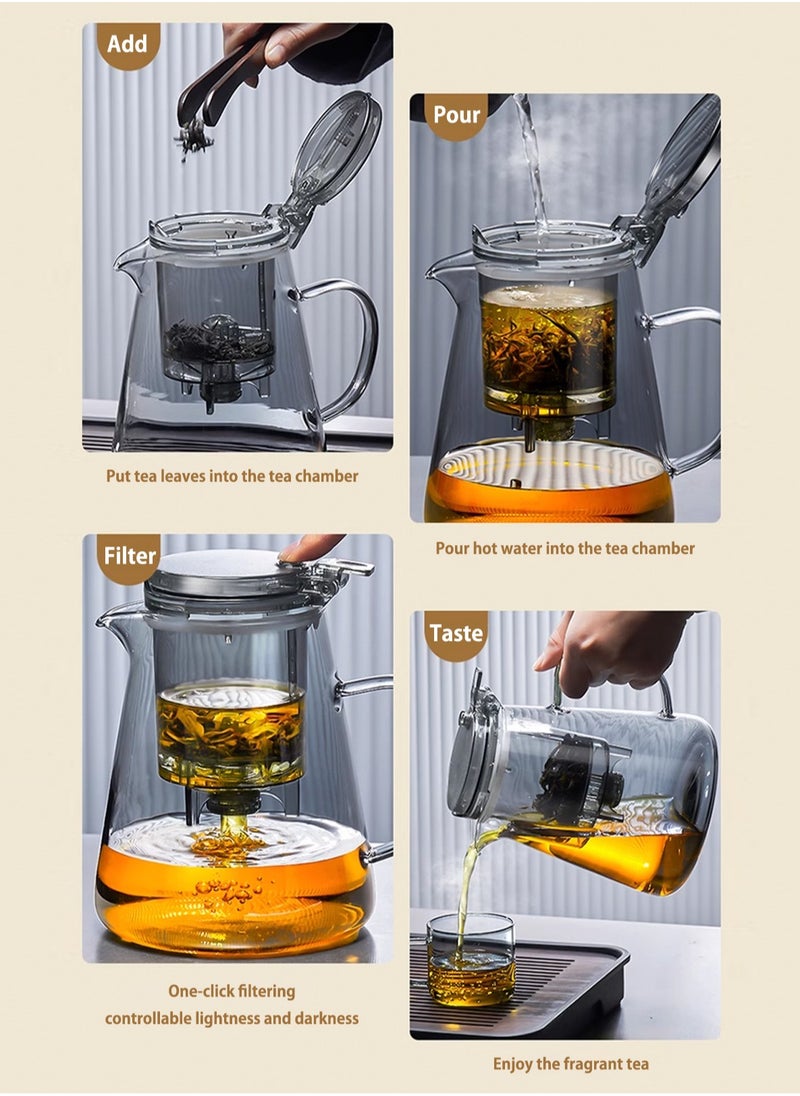 750ML detachable glass teapot, one click automatic water outlet, high temperature resistant tea separation filter. Tea set that can filter tea leaves can be used as a tea set gift