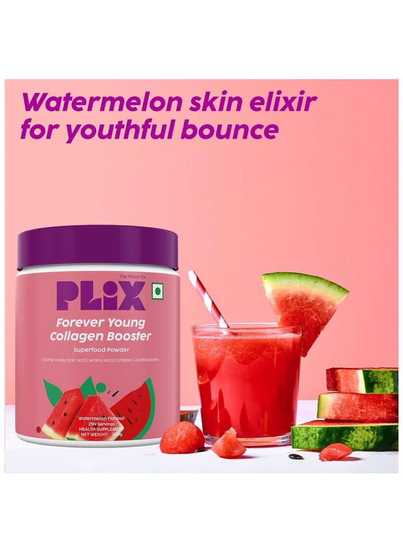 PLIX THE PLANT FIX Forever Young Collagen Booster Plant-Based Collagen Powder for Skin Elasticity & Renewal- 25 Servings (Watermelon) Pack of 1, 200g