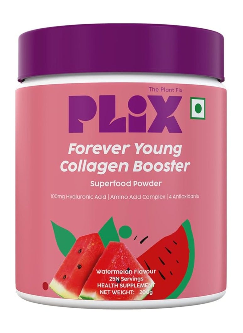 PLIX THE PLANT FIX Forever Young Collagen Booster Plant-Based Collagen Powder for Skin Elasticity & Renewal- 25 Servings (Watermelon) Pack of 1, 200g