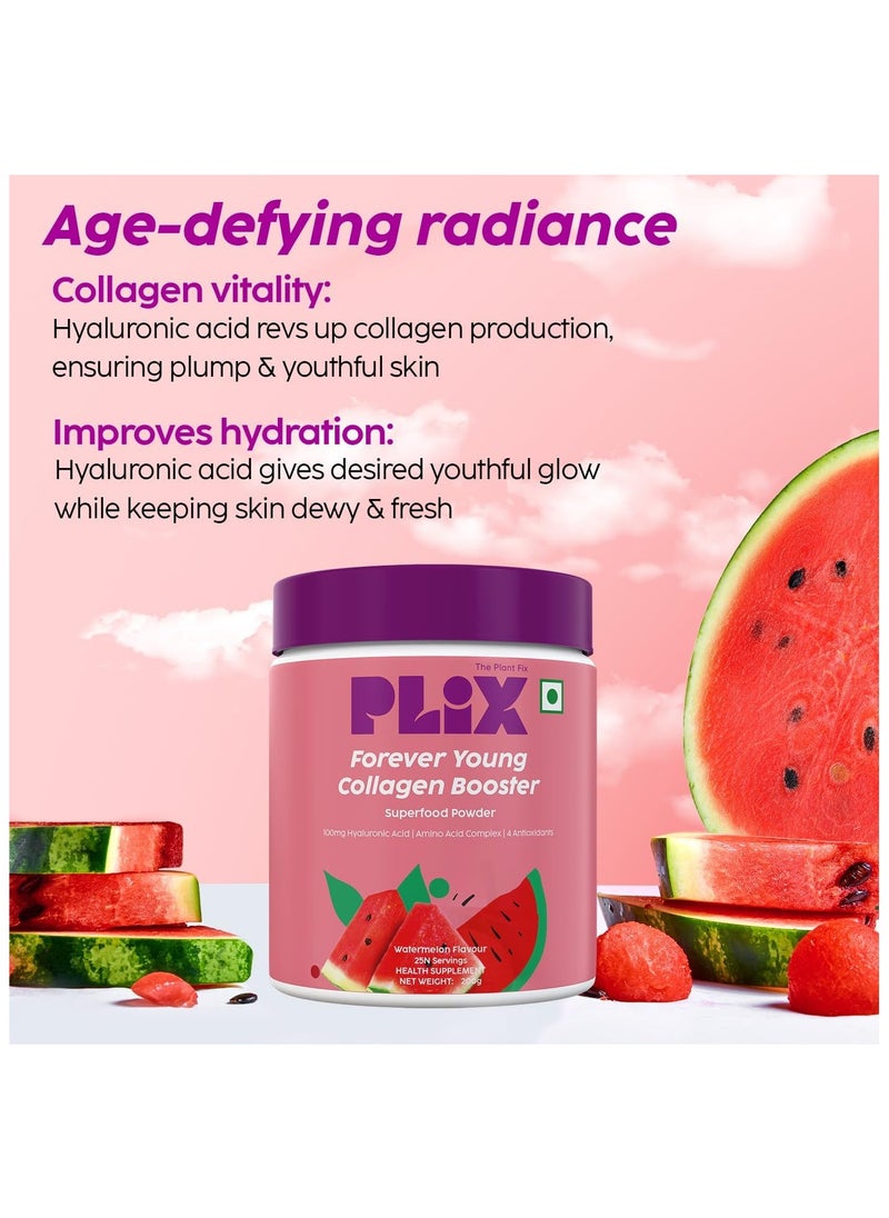 PLIX THE PLANT FIX Forever Young Collagen Booster Plant-Based Collagen Powder for Skin Elasticity & Renewal- 25 Servings (Watermelon) Pack of 1, 200g