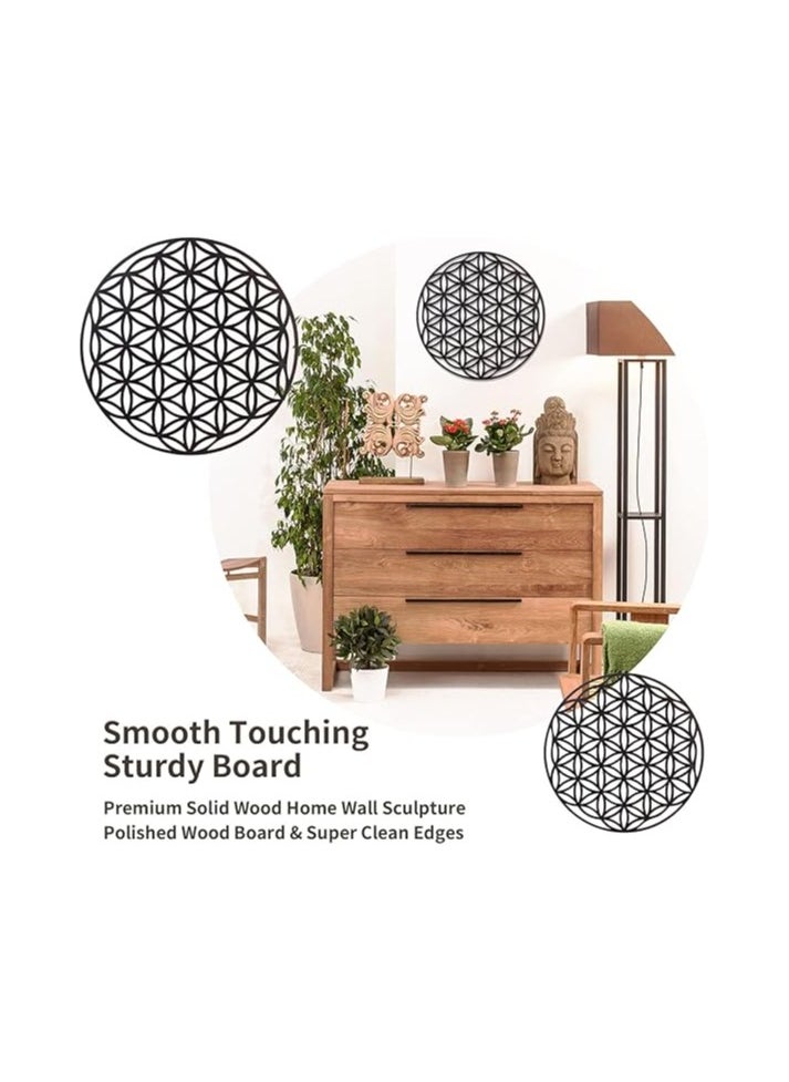 Wooden Wall Art With Self Adhesive Base - Black (Flower Of Life)