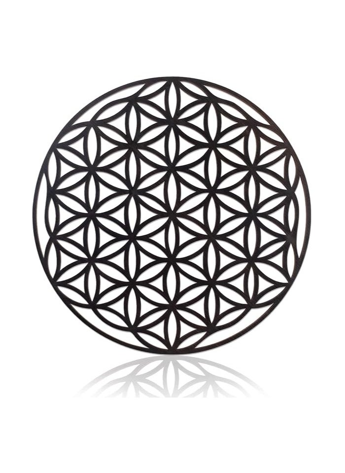 Wooden Wall Art With Self Adhesive Base - Black (Flower Of Life)
