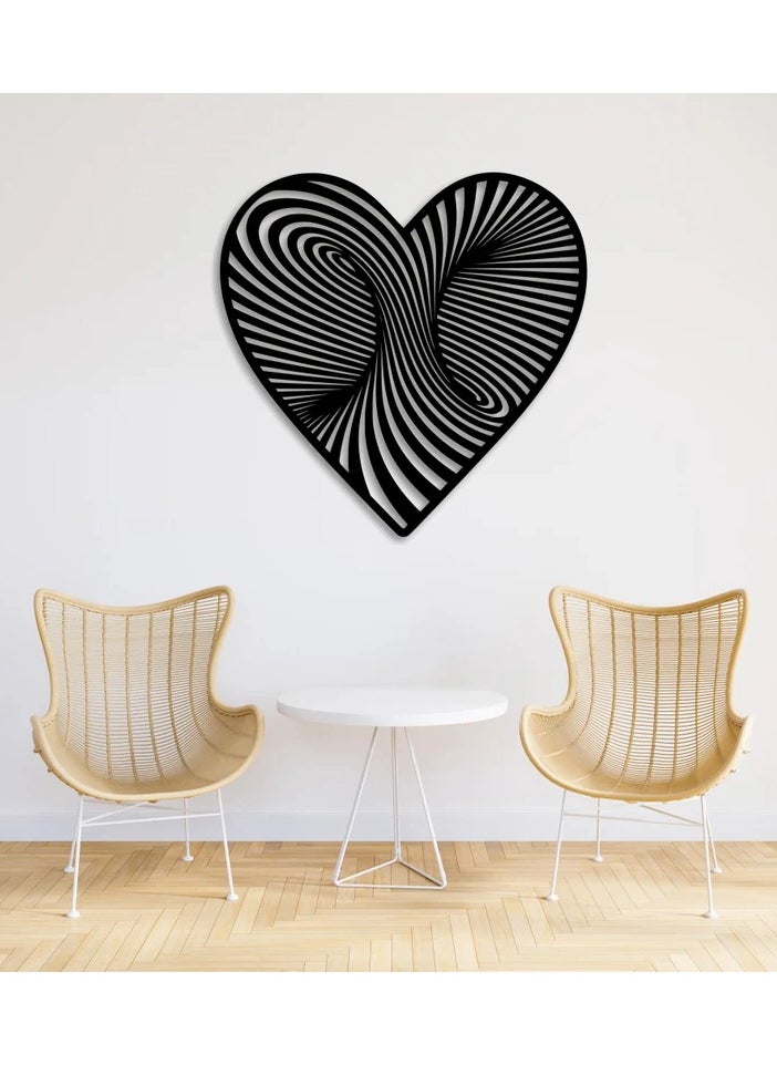 Wooden Wall Art With Self Adhesive Base - Black (3D Illusion - Heart)