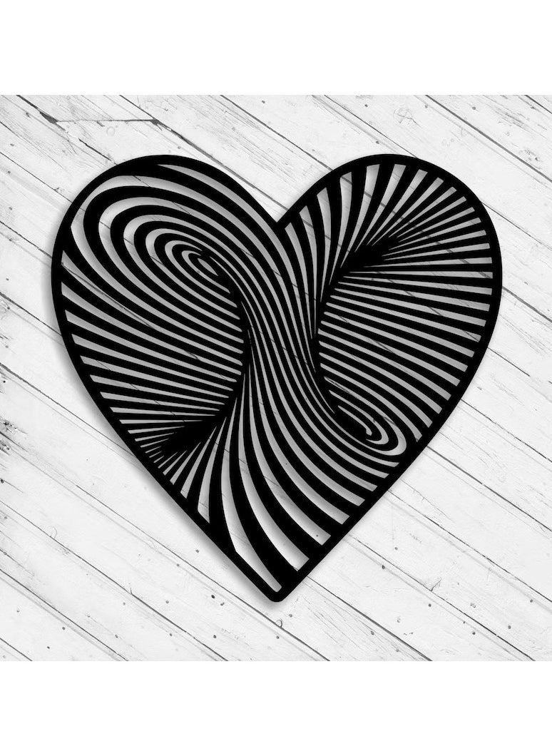 Wooden Wall Art With Self Adhesive Base - Black (3D Illusion - Heart)