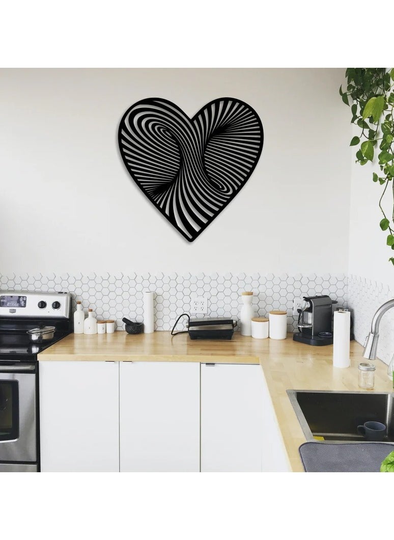 Wooden Wall Art With Self Adhesive Base - Black (3D Illusion - Heart)