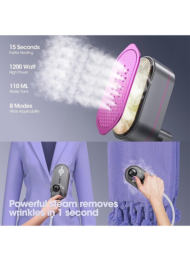 Travel Steamer for Clothes, Portable Mini Steamer ＆ Iron 2 In 1, Small Size Garment Steamer, 15s Heat-Up, Large Ceramic Heat Panel, Rotating Head Handheld Steamer